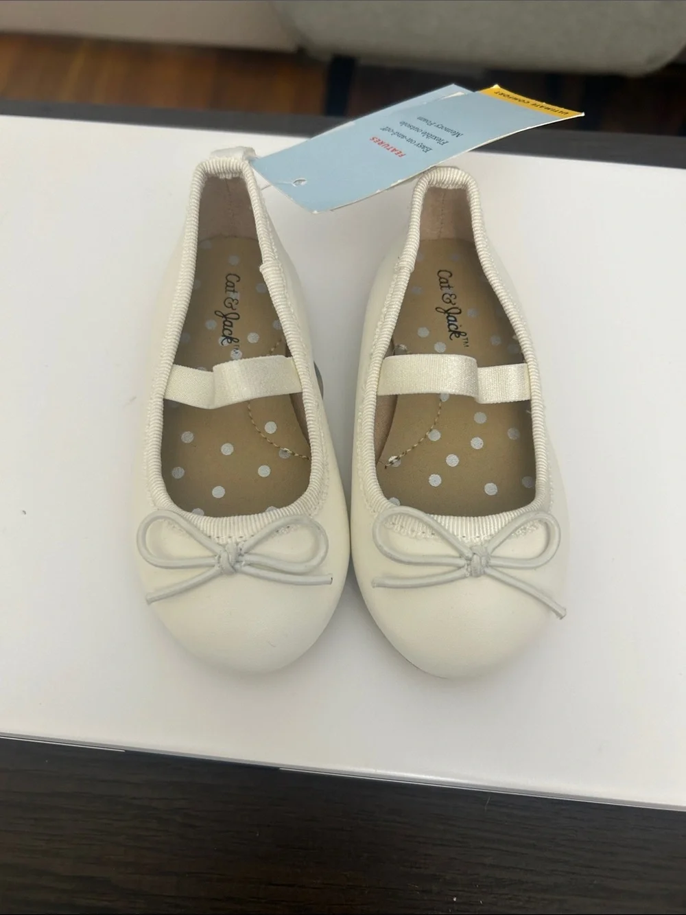 Cat & Jack Cream Girls' Bow Strap Ballet Flats